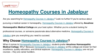 Homeopathy Courses in Jabalpur
