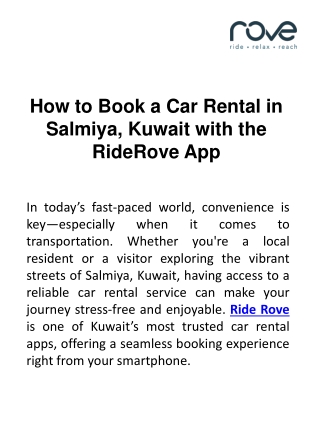 Book Your Car Rental in Salmiya, Kuwait Instantly with RideRove