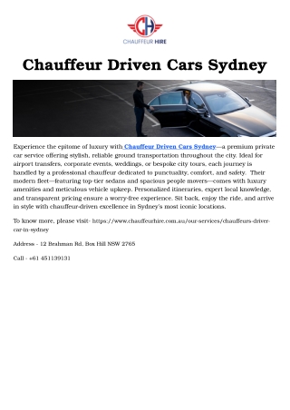 Chauffeur Driven Cars Sydney