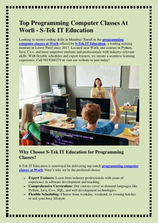 Programming Computer Classes At Worli