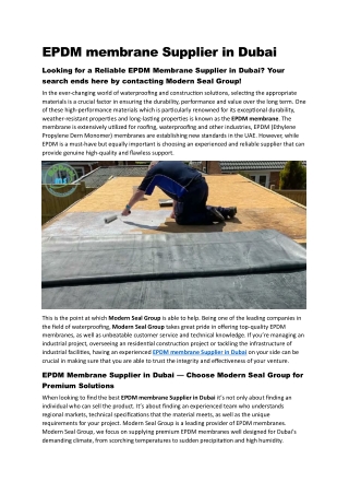 EPDM membrane Supplier in Dubai