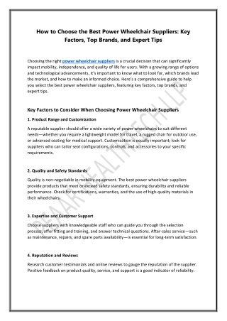 Top Power Wheelchair Suppliers: Trusted Brands & Buying Guide