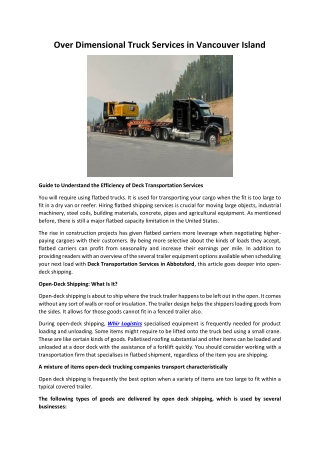 Over Dimensional Truck Services in Vancouver Island