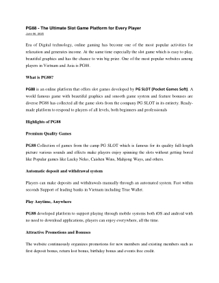 PG88 - The Ultimate Slot Game Platform for Every Player