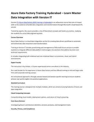 Azure Data Factory Training Hyderabad