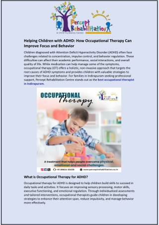Helping Children with ADHD and How Occupational Therapy Can Improve Focus and Behavior