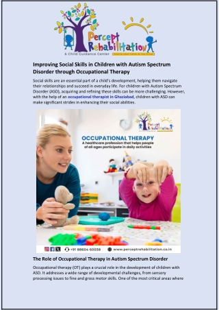 Improving Social Skills in Children with Autism Spectrum Disorder through Occupational Therapy