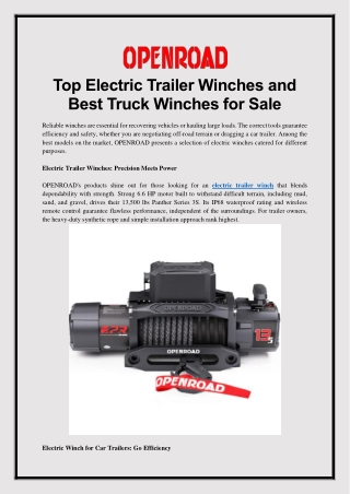 Top Electric Trailer Winches and Best Truck Winches for Sale