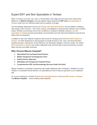 Expert ENT and Skin Specialists in Tenkasi