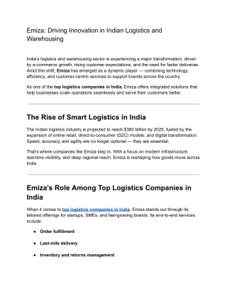 Emiza_ Driving Innovation in Indian Logistics and Warehousing