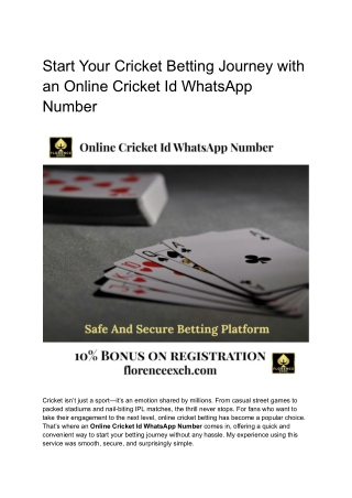 Start Your Cricket Betting Journey with an Online Cricket Id WhatsApp Number