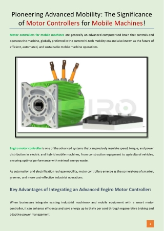Pioneering Advanced Mobility - The Significance of Motor Controllers for Mobile Machines