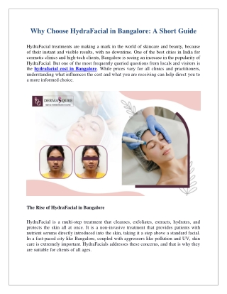 Why Choose HydraFacial in Bangalore A Short Guide