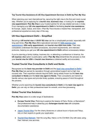 Tourist Visa Assistance & US Visa Appointment Services in Delhi by Plan My Visa