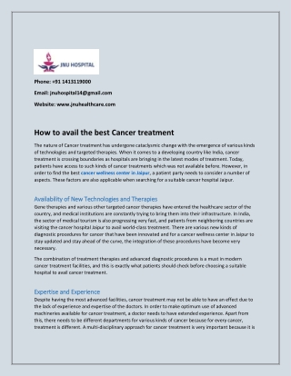 How to avail the best Cancer treatment