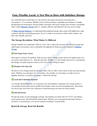 Fast, Flexible, Local:  A New Way to Store with Salisbury Storage