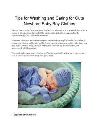 Tips for Washing and Caring for Cute Newborn Baby Boy Clothes