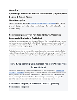 Upcoming Commercial Projects in Faridabad | Top Property Dealers & Rental Agents