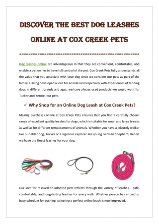Discover the Best Dog Leashes Online at Cox Creek Pets