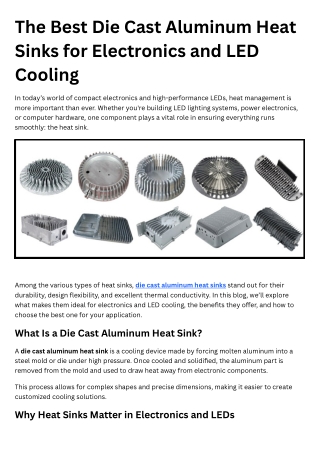 The Best Die Cast Aluminum Heat Sinks for Electronics and LED Cooling