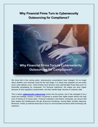 Why Financial Firms Turn to Cybersecurity Outsourcing for Compliance