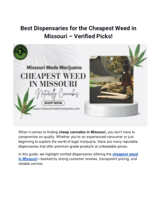 Discover the Cheapest Weed in Missouri – Trusted Dispensary Guide 2025