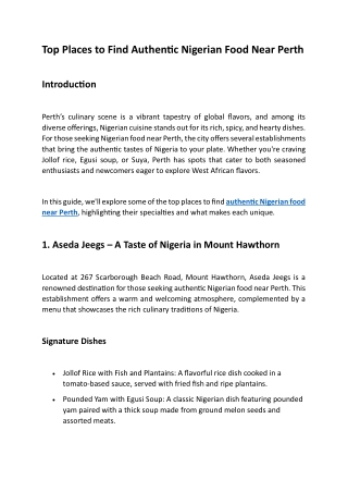 Top Places to Find Authentic Nigerian Food Near Perth