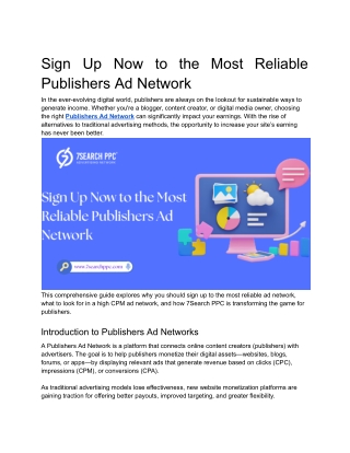 Sign Up Now to the Most Reliable Publishers Ad Network
