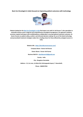 Best Uro Oncologist In India focused on improving patient outcomes with technology