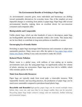 The Environmental Benefits of Switching to Paper Bags