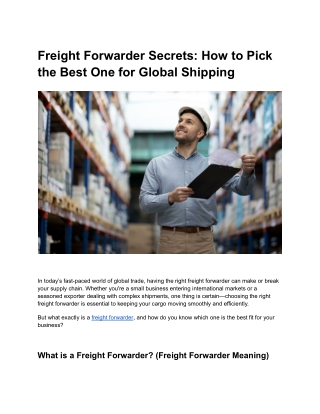 Freight Forwarder Secrets: How to Pick the Best One for Global Shipping
