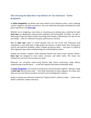 Why Choosing the Right Basin Taps Matters for Your Bathroom