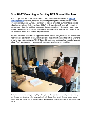 Best CLAT Coaching in Delhi by BST Competitive Law