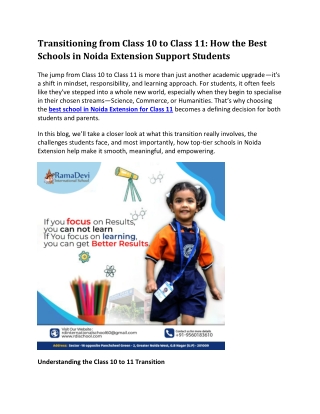 Transitioning from Class 10 to Class 11  How the Best Schools in Noida Extension