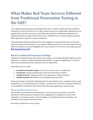 What Makes Red Team Services Different from Traditional Penetration Testing in the UAE