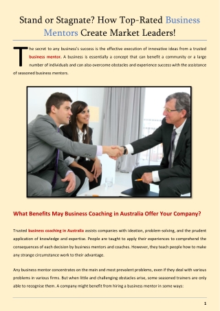 Stand or Stagnate - How Top-Rated Business Mentors Create Market Leaders