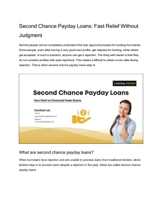 Second Chance Payday Loans