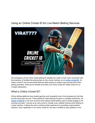 How to Use an Online Cricket ID for Live Match Betting