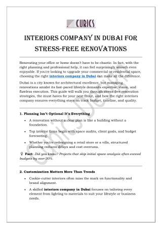 Interiors Company in Dubai for Stress-free renovatIons