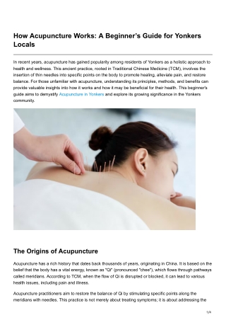 How Acupuncture Works A Beginner’s Guide for Yonkers Locals