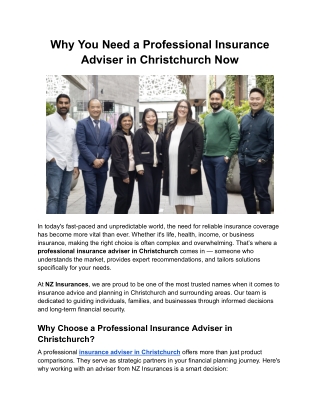 Why You Need a Professional Insurance Adviser in Christchurch Now