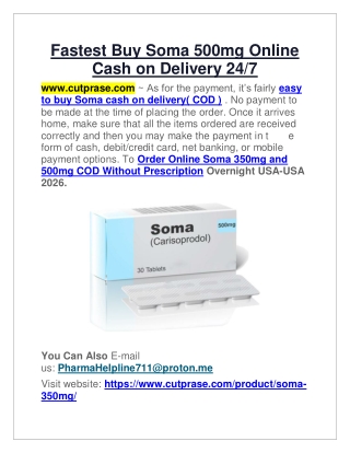 Fastest Buy Soma 500mg Online Cash on Delivery 24 hour