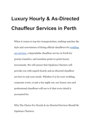 Luxury Hourly & As-Directed Chauffeur Services in Perth