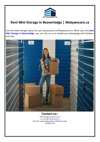Rent Mini Storage In Beaverlodge | Msbywecare.ca