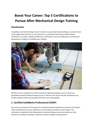 Top Mechanical Engineering Design Courses in Chennai for Job Seekers