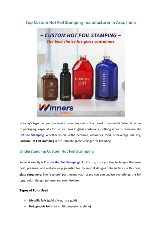 Top Custom Hot Foil Stamping manufacturer in Asia, India