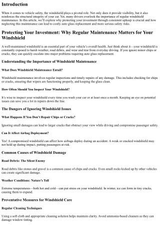 Protecting Your Investment: Why Regular Maintenance Matters for Your Windshield