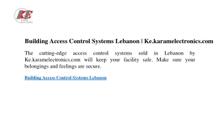 Building Access Control Systems Lebanon Ke.karamelectronics.com