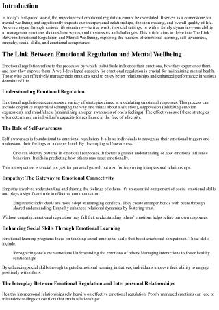 **The Link Between Emotional Regulation and Mental Wellbeing**