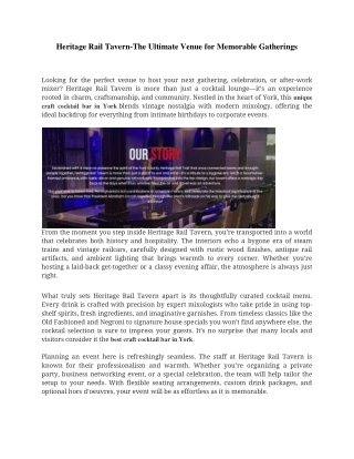 Heritage Rail Tavern-The Ultimate Venue for Memorable Gatherings
